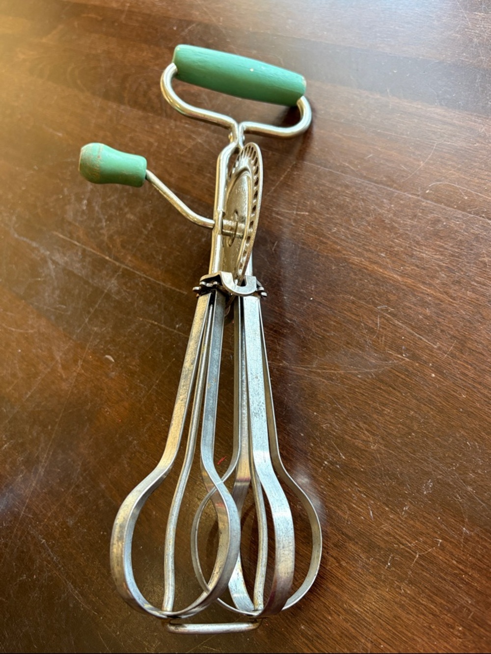 Vintage Hand Egg Beater Mixer - Green Handle